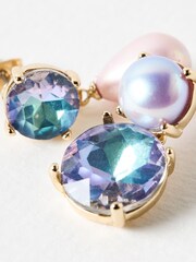 Oliver Bonas Purple Melanie Mismatch Stone and Faux Pearl Drop Stud Earrings - Image 3 of 4