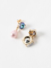 Oliver Bonas Purple Melanie Mismatch Stone and Faux Pearl Drop Stud Earrings - Image 4 of 4
