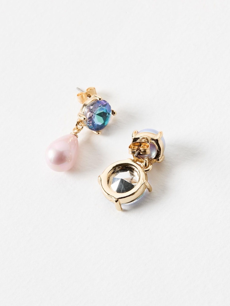 Oliver Bonas Purple Melanie Mismatch Stone and Faux Pearl Drop Stud Earrings - Image 4 of 4