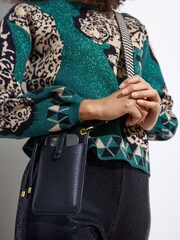 Oliver Bonas Black Geometric Crossbody Phone Bag - Image 7 of 7