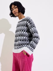 Oliver Bonas Black Zig Zag Knitted Jumper - Image 1 of 9