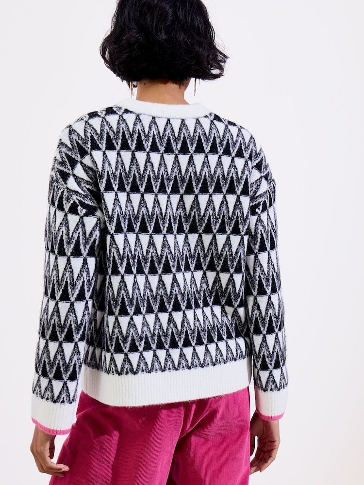 Oliver Bonas Black Zig Zag Knitted Jumper - Image 2 of 9
