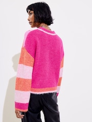 Oliver Bonas Pink Geometric Fluffy Knitted Jumper - Image 2 of 8
