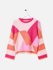 Oliver Bonas Pink Geometric Fluffy Knitted Jumper - Image 3 of 8