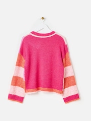 Oliver Bonas Pink Geometric Fluffy Knitted Jumper - Image 4 of 8