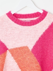 Oliver Bonas Pink Geometric Fluffy Knitted Jumper - Image 5 of 8