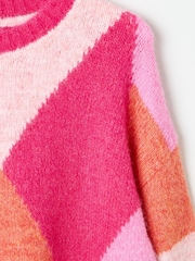 Oliver Bonas Pink Geometric Fluffy Knitted Jumper - Image 6 of 8
