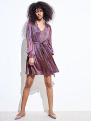 Oliver Bonas Pink Ombre Metallic Mini Dress - Image 2 of 8