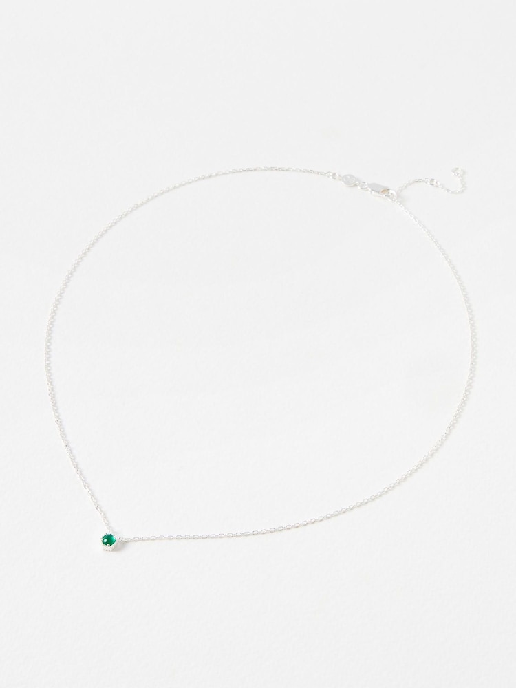 Oliver Bonas Green Verda Onyx Silver Pendant Necklace - Image 1 of 3