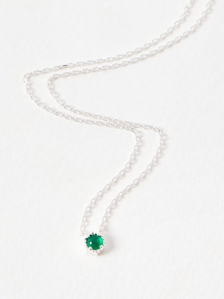 Oliver Bonas Green Verda Onyx Silver Pendant Necklace - Image 2 of 3