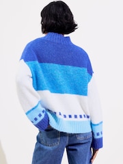 Oliver Bonas Blue Funnel Neck Knitted Jumper - Image 2 of 9