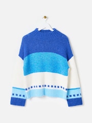 Oliver Bonas Blue Funnel Neck Knitted Jumper - Image 4 of 9