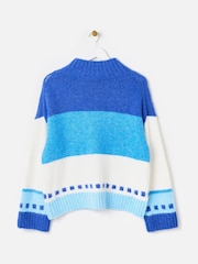 Oliver Bonas Blue Funnel Neck Knitted Jumper - Image 5 of 9