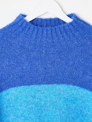 Oliver Bonas Blue Funnel Neck Knitted Jumper - Image 6 of 9