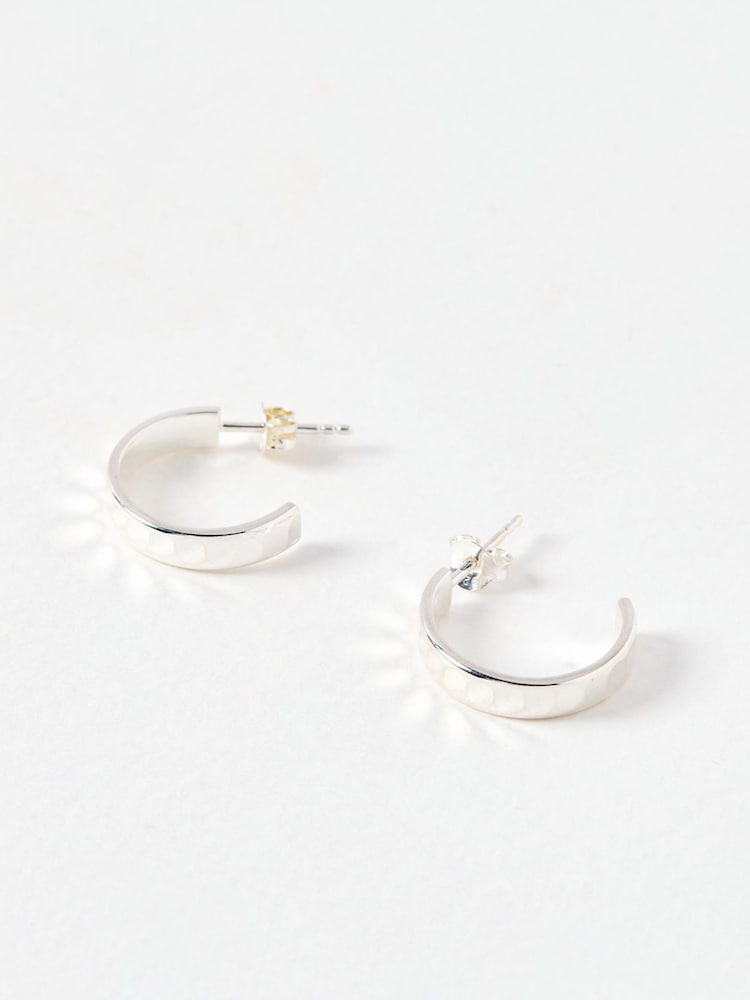 Oliver Bonas Silver Tone Donna Disco Textured Hoop Earrings - Image 1 of 4 Oliver Bonas Silver Tone Donna Disco Textured Hoop Earrings - Image 1 of 4