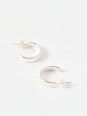 Oliver Bonas Silver Tone Donna Disco Textured Hoop Earrings - Image 3 of 4