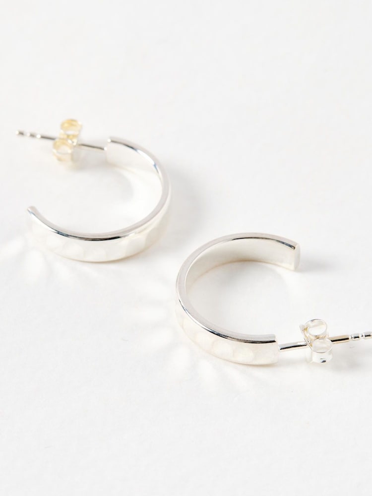 Oliver Bonas Silver Tone Donna Disco Textured Hoop Earrings - Image 4 of 4 Oliver Bonas Silver Tone Donna Disco Textured Hoop Earrings - Image 4 of 4