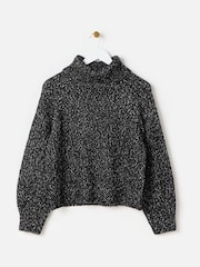 Oliver Bonas Black Sparkle Roll Neck Knitted Jumper - Image 3 of 8