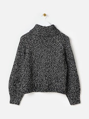 Oliver Bonas Black Sparkle Roll Neck Knitted Jumper - Image 4 of 8