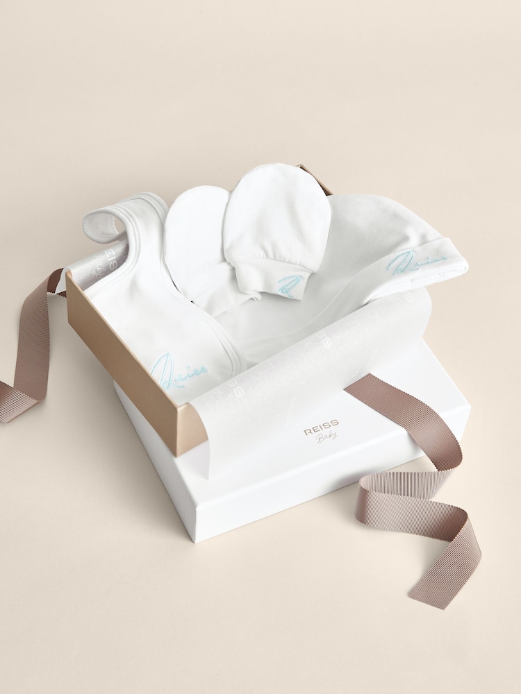 Reiss White Olyv Hat, Bib And Mittens Set - Image 1 of 5