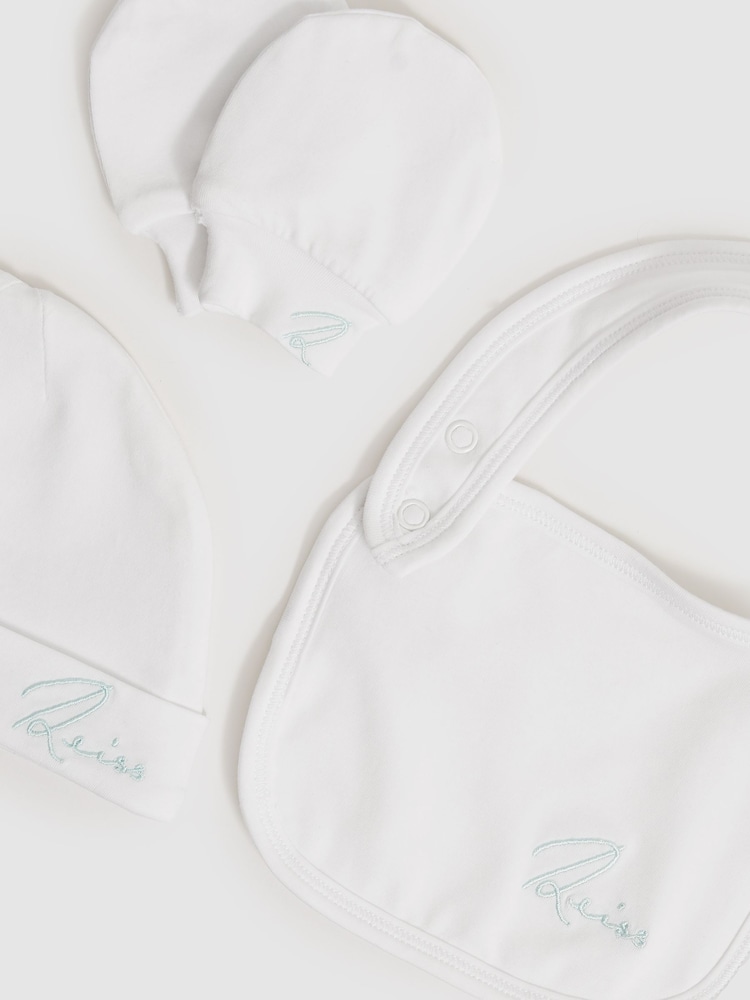 Reiss White Olyv Hat, Bib And Mittens Set - Image 5 of 5