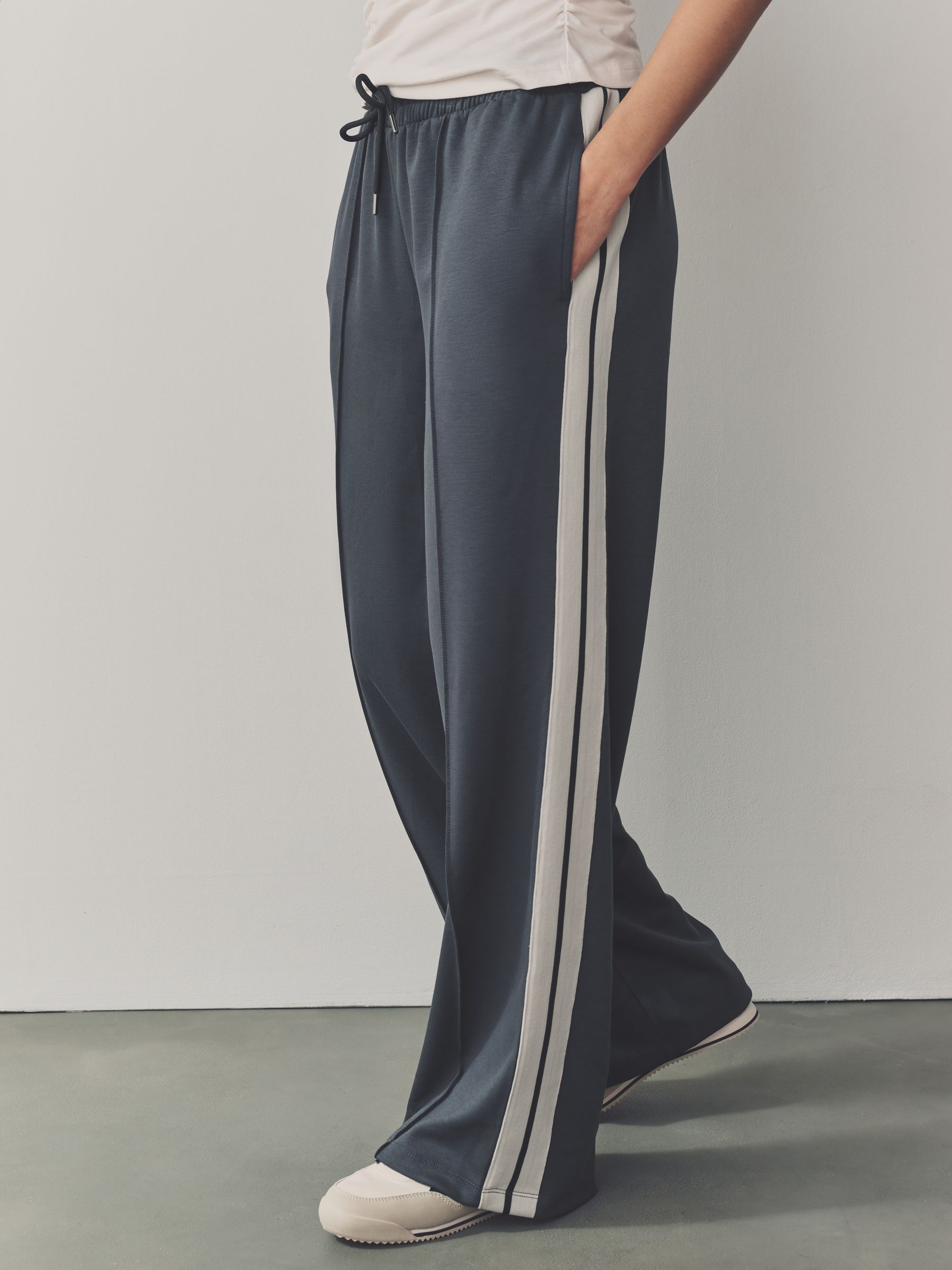 Buy Ink Navy Blue Slinky Wide Leg Corduroy Side Stripe Track Buy Ink Navy Blue Slinky Wide Leg Corduroy Side Stripe Track