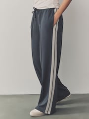 Ink Navy Blue Slinky Wide Leg Corduroy Side Stripe Track Trousers - Image 2 of 7