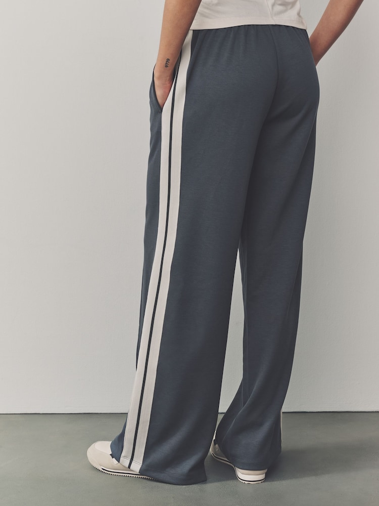 Ink Navy Blue Slinky Wide Leg Corduroy Side Stripe Track Trousers - Image 3 of 7