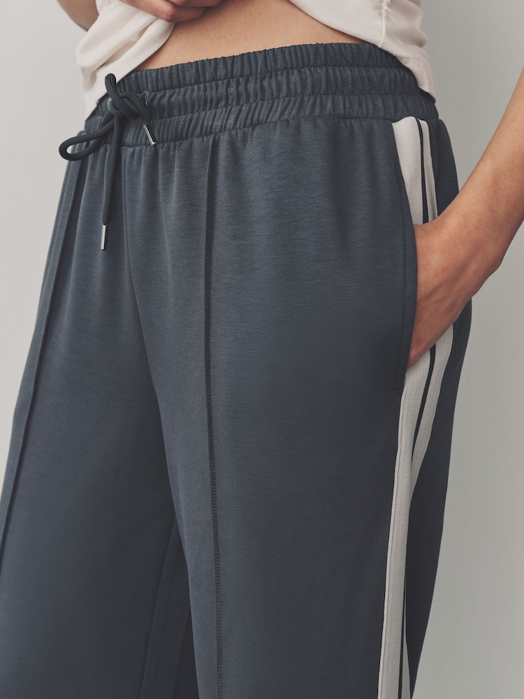 Ink Navy Blue Slinky Wide Leg Corduroy Side Stripe Track Trousers - Image 4 of 7