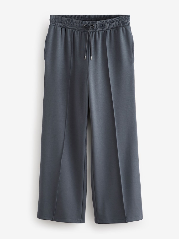 Ink Navy Blue Slinky Wide Leg Corduroy Side Stripe Track Trousers - Image 5 of 7