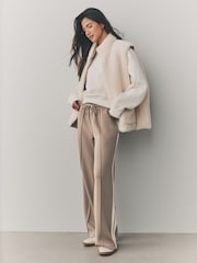 Taupe Brown Neutral Slinky Wide Leg Corduroy Side Stripe Track Trousers - Image 1 of 8