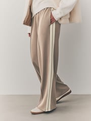 Taupe Brown Neutral Slinky Wide Leg Corduroy Side Stripe Track Trousers - Image 2 of 8