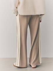 Taupe Brown Neutral Slinky Wide Leg Corduroy Side Stripe Track Trousers - Image 4 of 8