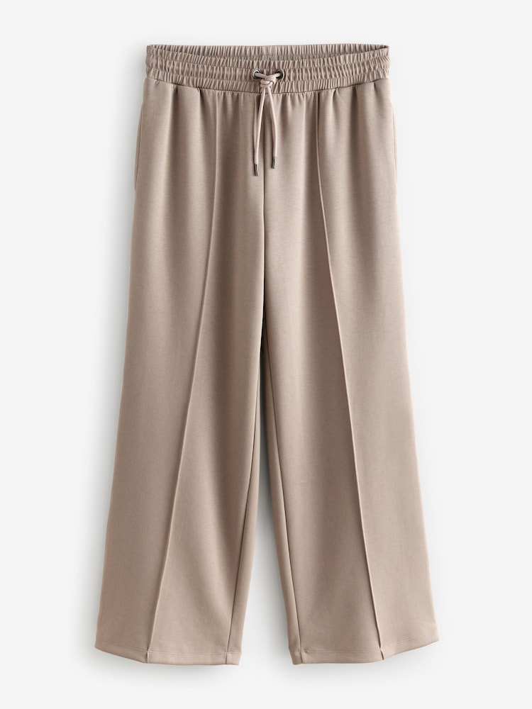 Taupe bruin neutraal - Soepelvallende corduroy trainingsbroek met wijde pijpen en zijstreep - Image 6 of 8