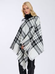South Beach White Check Boucle Poncho - Image 1 of 6
