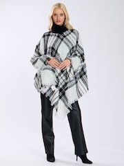 South Beach White Check Boucle Poncho - Image 3 of 6