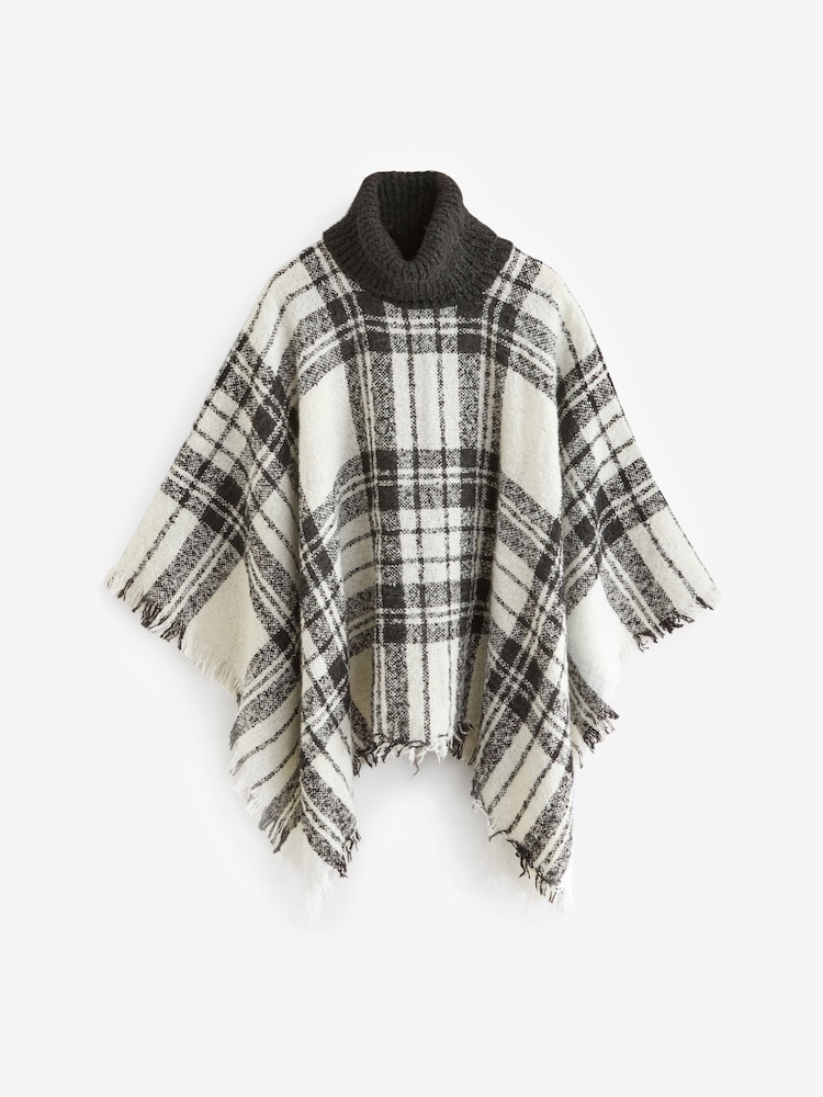 South Beach White Check Boucle Poncho - Image 6 of 6