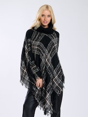 South Beach Black Check Boucle Poncho - Image 1 of 6
