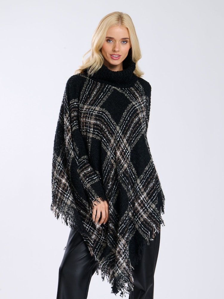 South Beach Black Check Boucle Poncho - Image 1 of 6