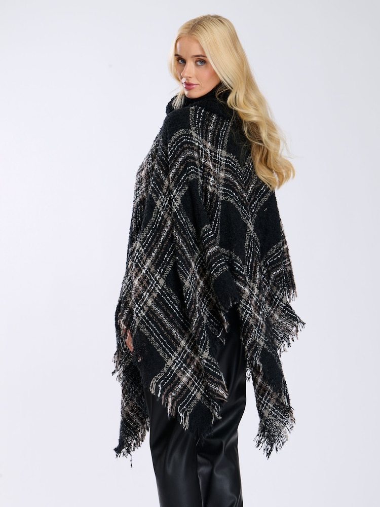 South Beach Black Check Boucle Poncho - Image 2 of 6