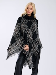South Beach Black Check Boucle Poncho - Image 3 of 6