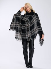 South Beach Black Check Boucle Poncho - Image 4 of 6