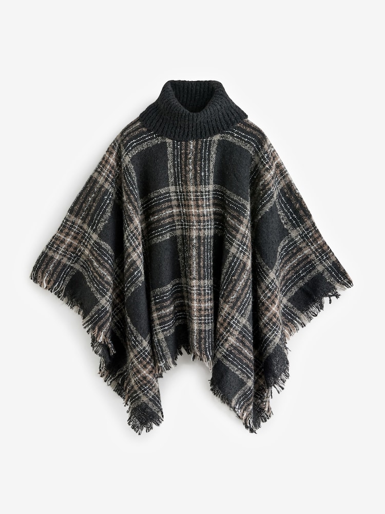 South Beach Black Check Boucle Poncho - Image 6 of 6