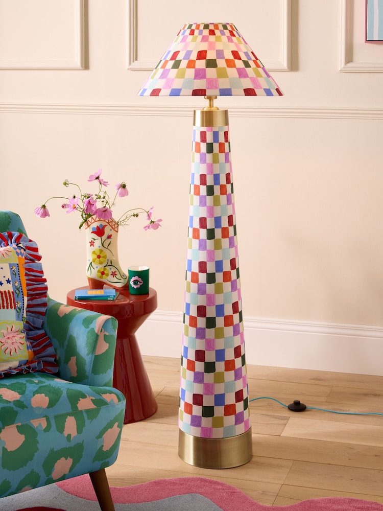 Eleanor Bowmer Multicoloured Check Print Floor Lamp - Image 1 of 3 Eleanor Bowmer Multicoloured Check Print Floor Lamp - Image 1 of 3