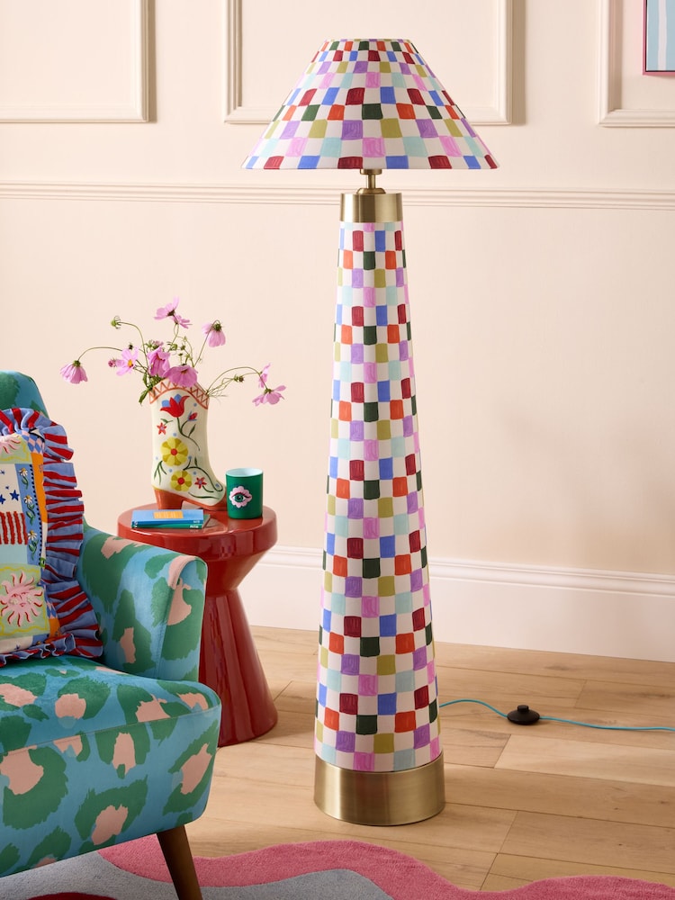 Eleanor Bowmer Multicoloured Check Print Floor Lamp - Image 3 of 3 Eleanor Bowmer Multicoloured Check Print Floor Lamp - Image 3 of 3