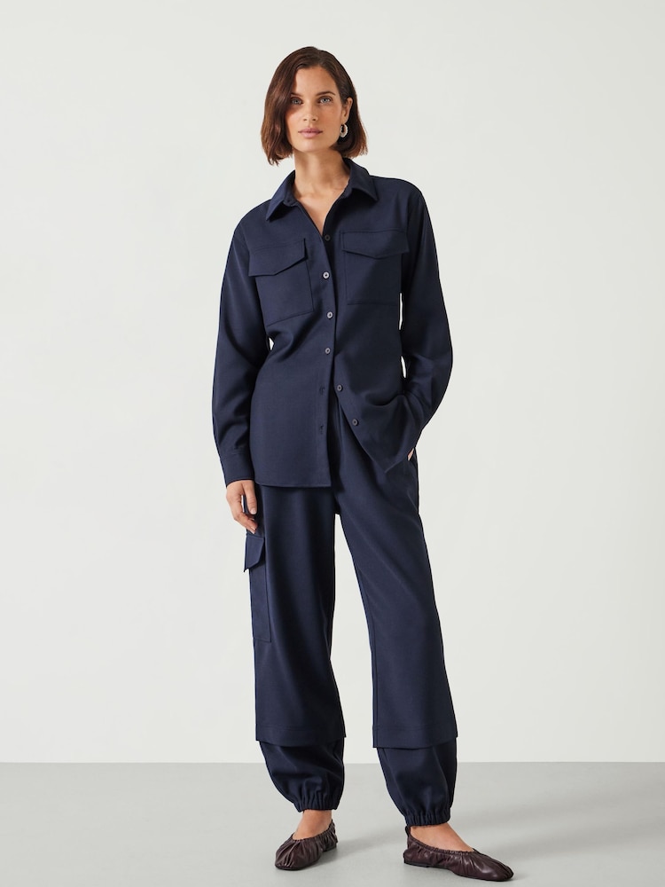 Hush Blue Ava Wool Cargo Trousers - Image 1 of 5