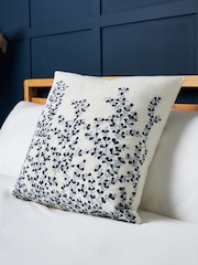 BHS Navy Embroidered 100% Cotton Cushion - Image 1 of 4
