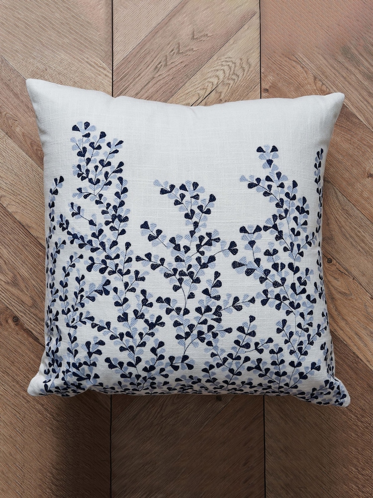 BHS Navy Embroidered 100% Cotton Cushion - Image 4 of 4