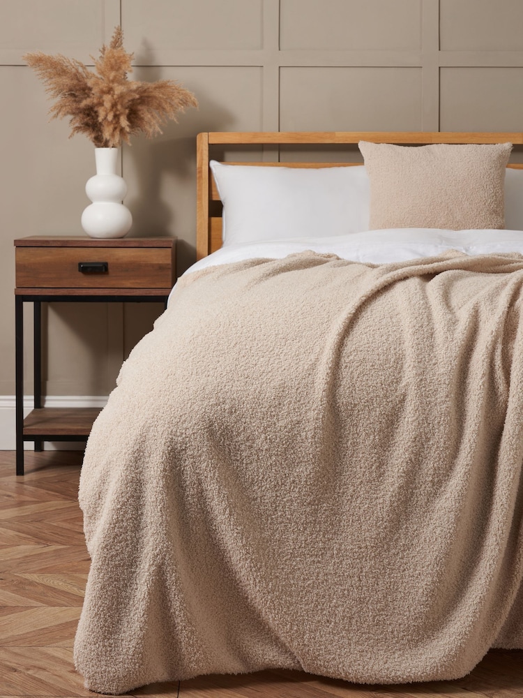 BHS Natural Teddy Fleece Throw - Image 1 of 4