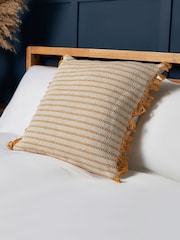 BHS Ochre 100% Cotton Pin Stripe Cushion - Image 1 of 4